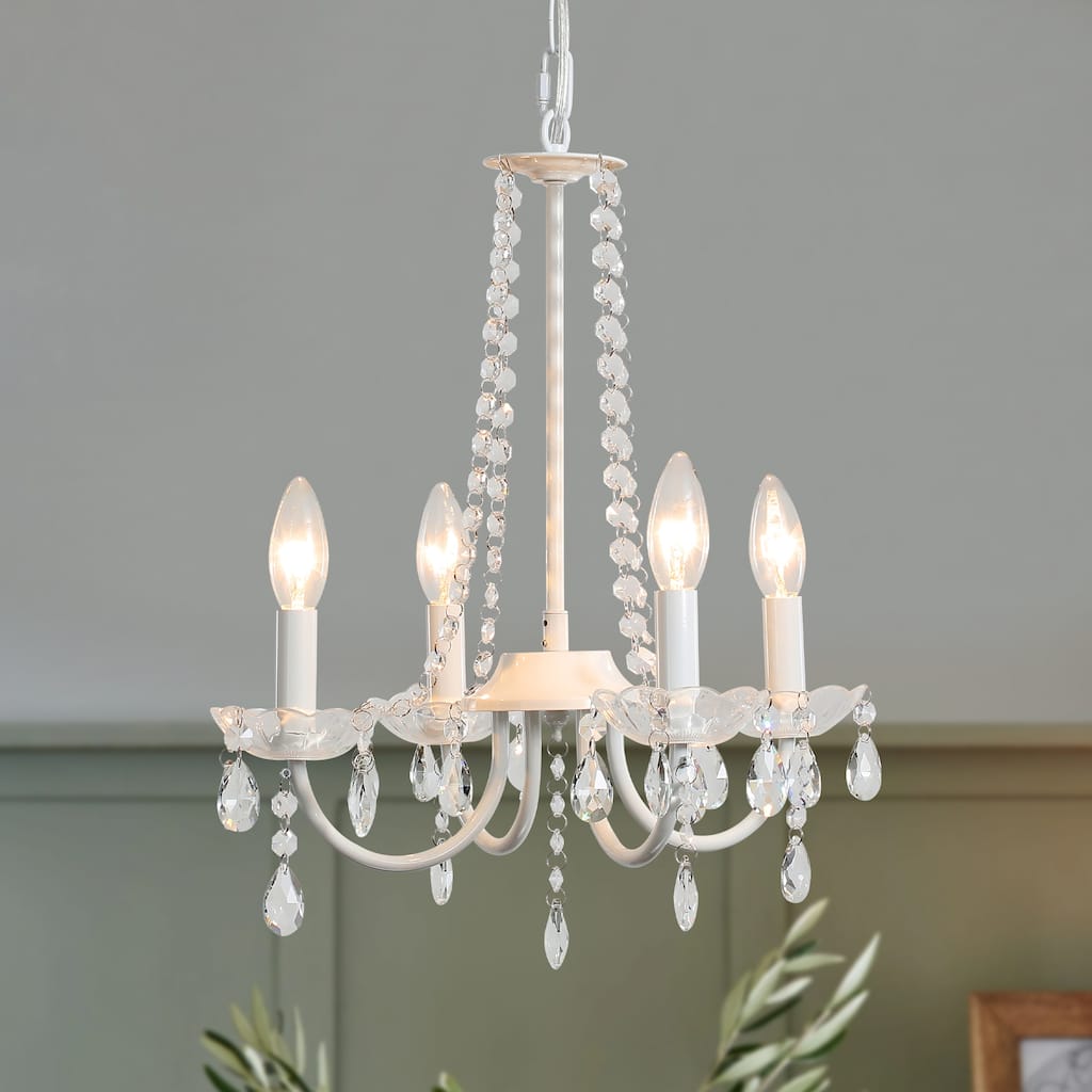 4-Light Candle Style Chandelier with Crystal Accents for Living Room Bedroom