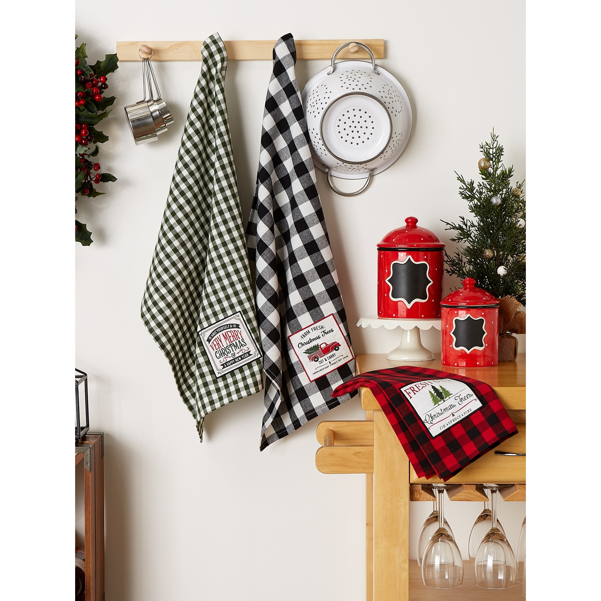 Christmas Kitchen Towels Set of 6 Cotton Dish Towels Buffalo 