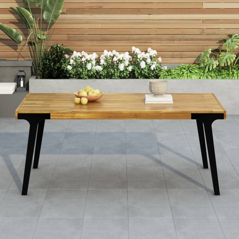 Acacia Wood Dining Table with Splay Legs and Slat Top Weather Resistant Outdoor