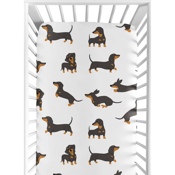 slide 2 of 6, Sweet Jojo Designs Dachshund Puppy Dogs Boy, Girl, Unisex/Gender Neutral Fitted Crib Sheet Black Tan Modern Dog Cartoon Wiener