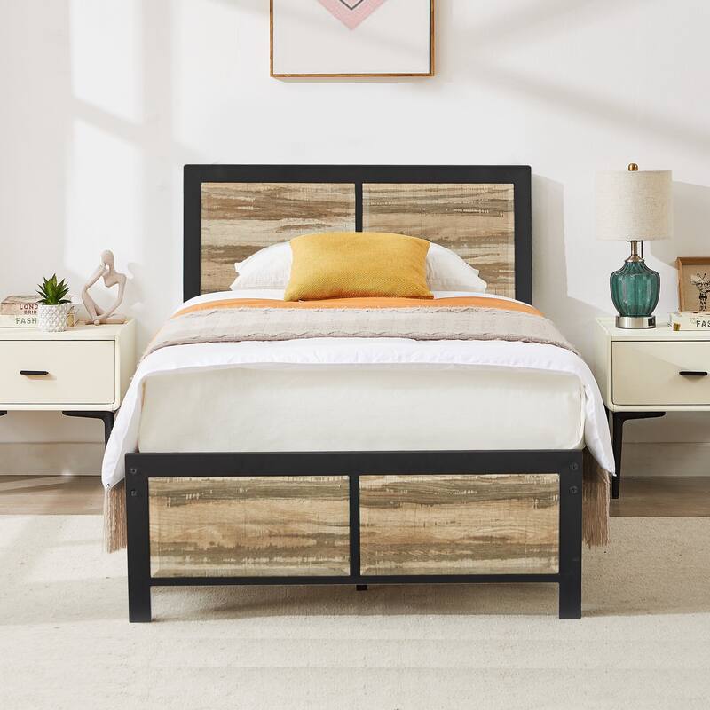 Javlergo Platform Bed Frame with Headboard No Box Spring Needed, Slate