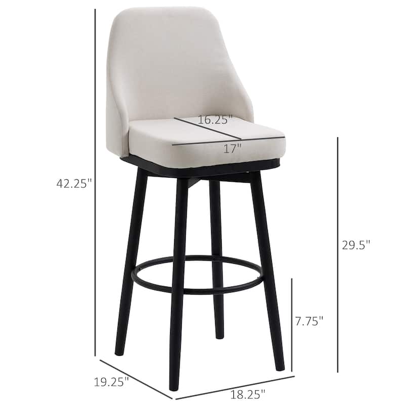 HOMCOM Extra Tall Bar Stools Set of 2, Modern 360° Swivel Barstools, Dining Room Chairs with Steel Legs and Footrest