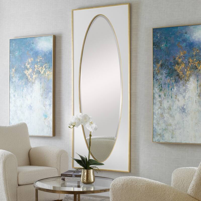 Rectangular Framed Wall Mirror - 80" - White and Gold