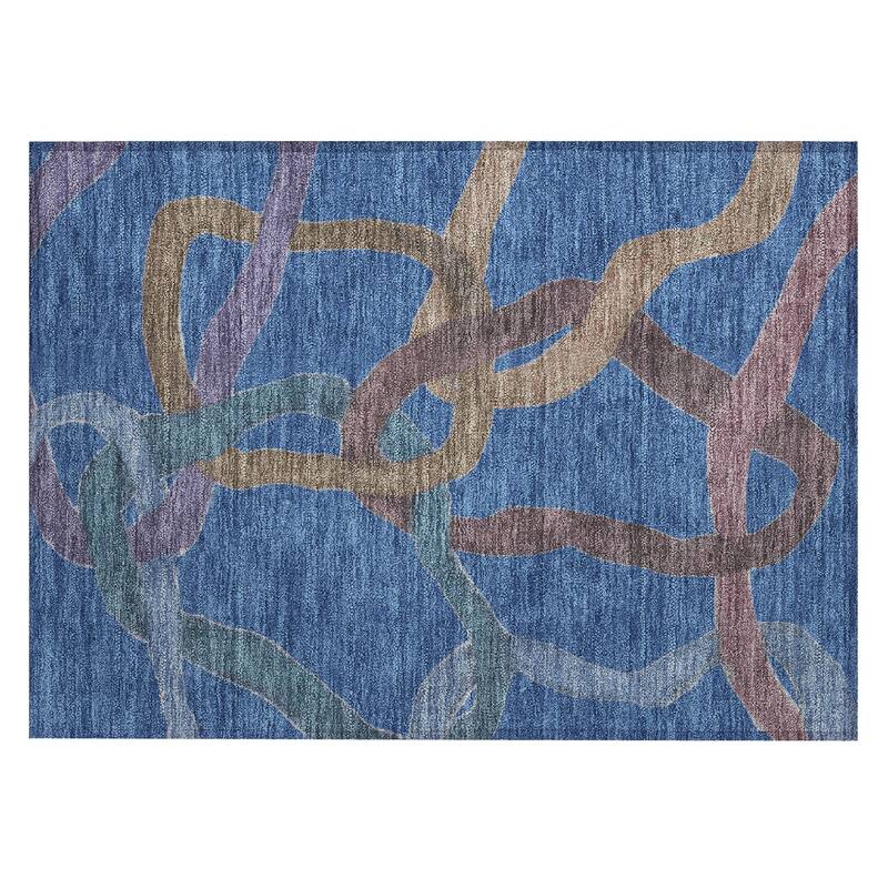 Machine Washable Indoor/ Outdoor Abstract Links Chantille Rug