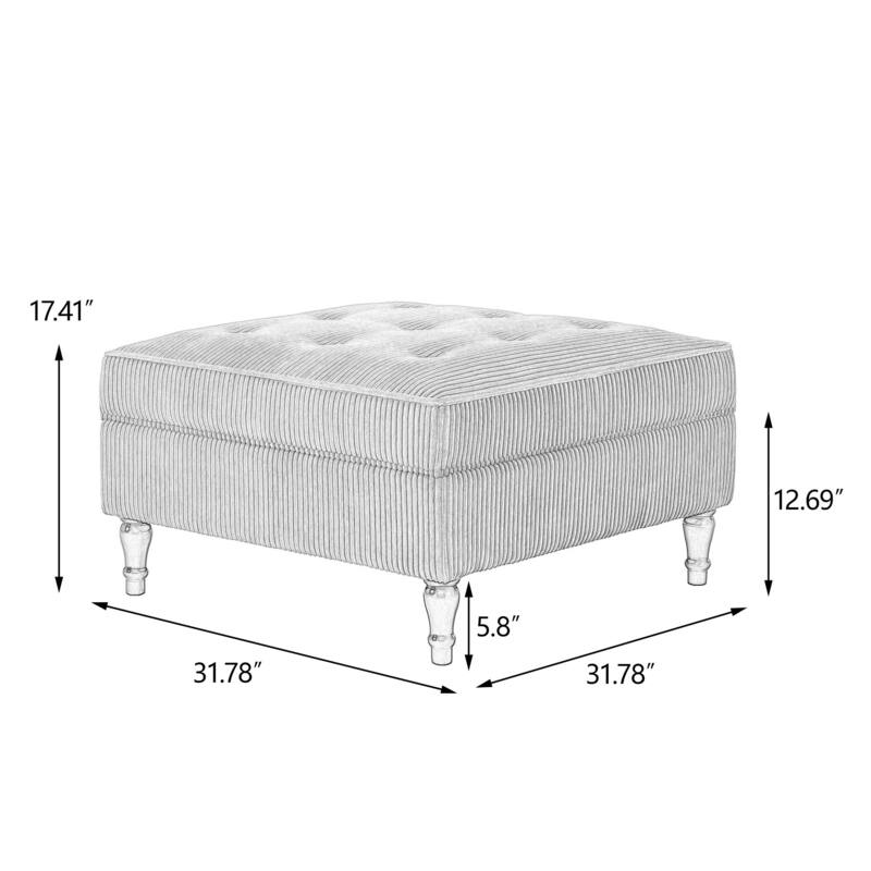 31.78" W Oversized Square Upholstered Storage Ottoman with Wooden Tray