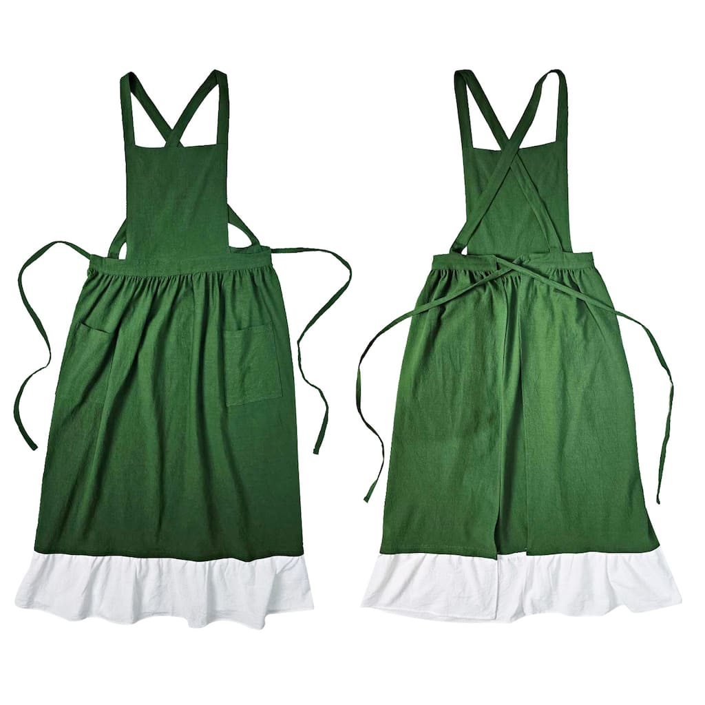 Vintage Cotton Linen Aprons Cross Back Aprons Dress with Pockets - 44.8 inch