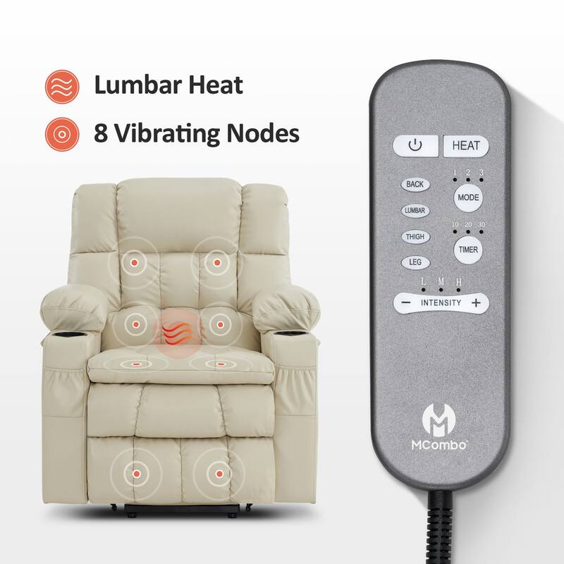 MCombo Dual Motor Small Power Lift Recliner Chair for Elderly, Lay Flat Lift Chair with Heat and Massage, Faux Leather 7893
