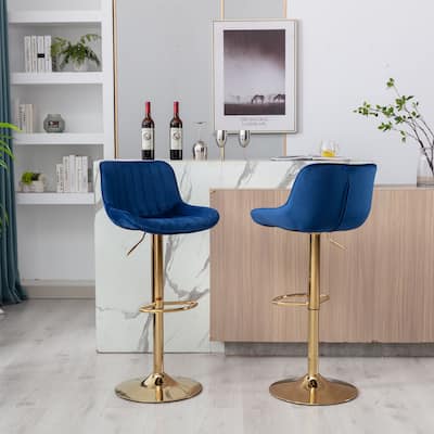 2 Pcs Velvet Adjustable Bar Stools Armless Swivel Dining Chair
