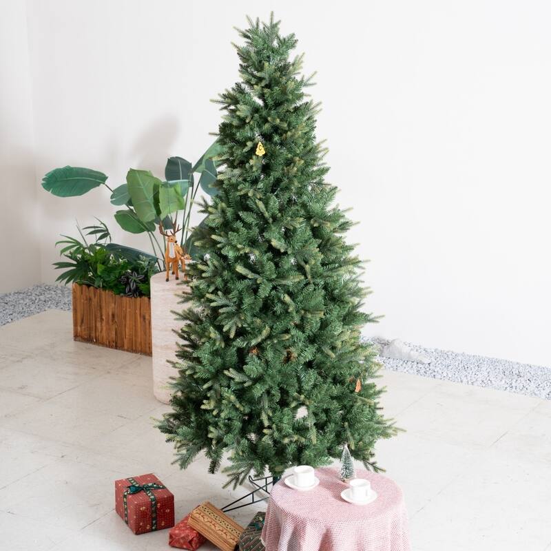 6.5/7.5/8.5FT Slim Green Artificial Christmas Tree with Metal Stand