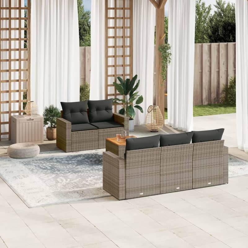 vidaXL Patio Sofa Set with Cushions Outdoor Furniture 6 Piece Poly Rattan - 25.8 x 24.4 x 27.2 - Grey