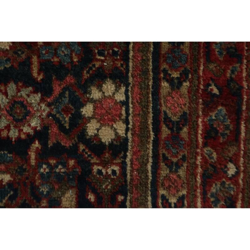 Hand Knotted Oriental 100% Wool Carpet Traditional Floral Navy Blue & Blues Malayer Runner Rug - 11' 4'' X 3' 7''