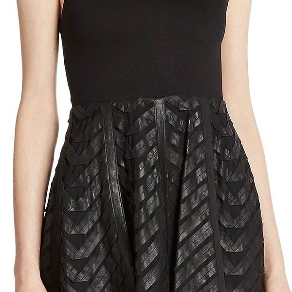 Shop Alice Olivia Zilla Leather Trim Knit Fit And Flare Cocktail