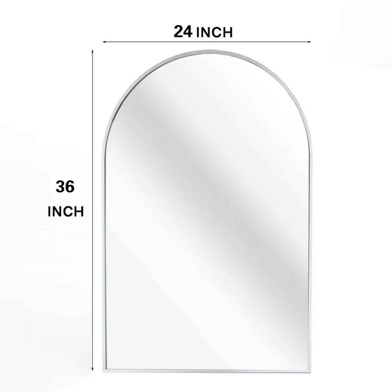 24"x36" Metal Framed Arched Mirror with Shatterproof Film and Hooks