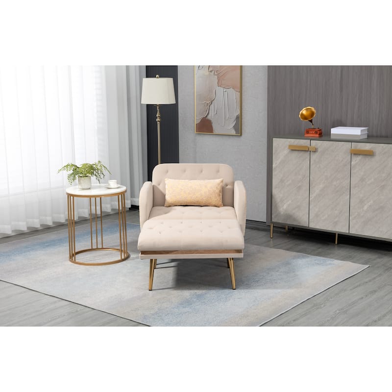 Velvet Upholstered Tufted Living Room Sleeper Chair With Ottoman