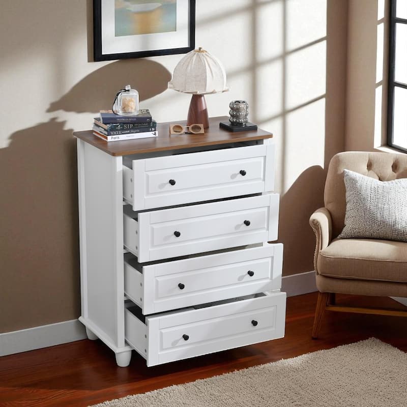 Modern 4 Drawer Dresser, Tall Wooden Chest of Drawers Storage Cabinet with Metal Handles for Bedroom Entryway