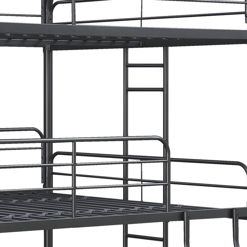 Metal Triple Bunk Bed with Ladder & Fence