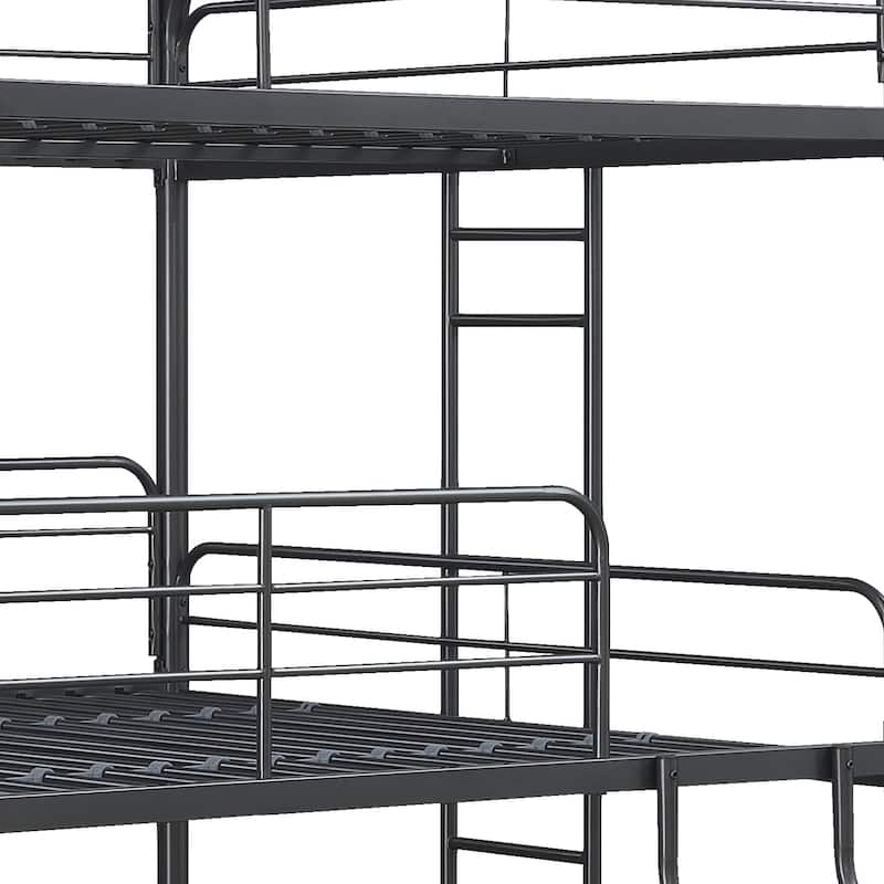 Metal Triple Bunk Bed with Ladder and Fence for Kids' Rooms