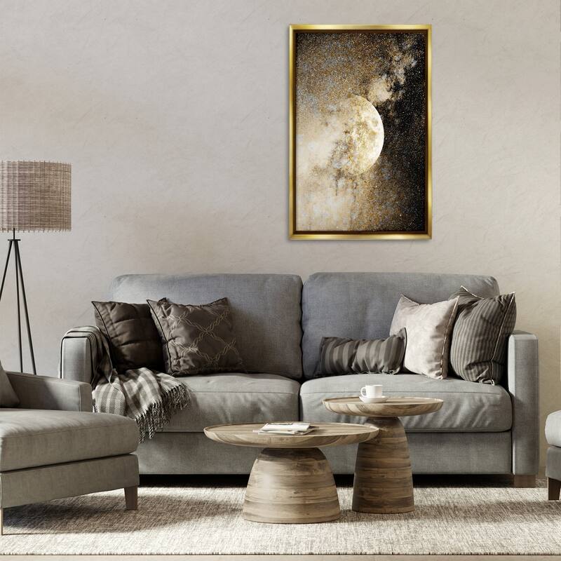 Stupell Starry Nebula Full Moon Framed Floater Canvas Wall Art Design By Gemma Bardot