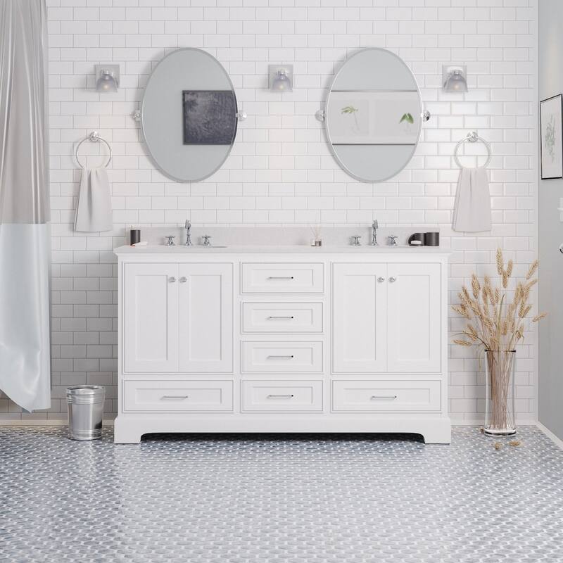 KitchenBathCollection Harper 60" Double Bathroom Vanity with Quartz Top - White