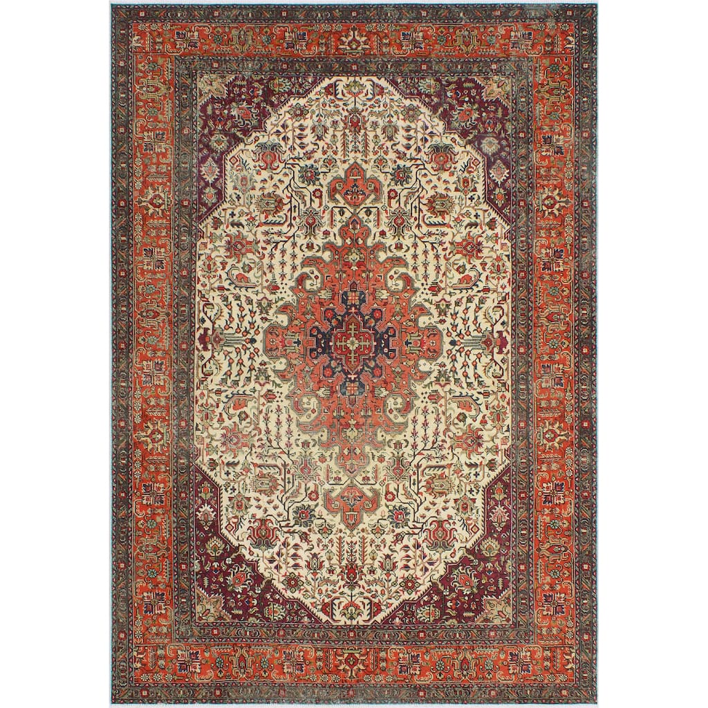 Fine Vintage Distressed Brecken Ivory/Orange Rug - 6'6" x 9'6"