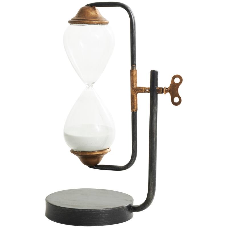 Black Metal Suspended Hourglass Timer with Gold Details