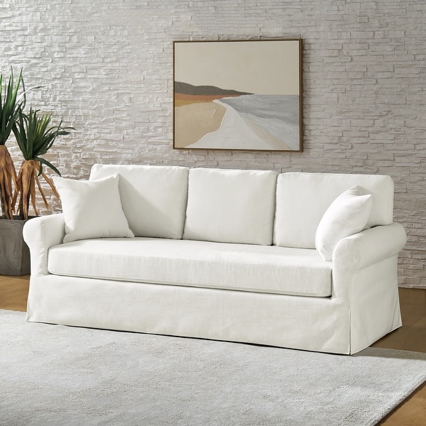 slide 2 of 8, Enrico Traditional Slipcovered Sofa with Roll Armrest by HULALA HOME Ivory