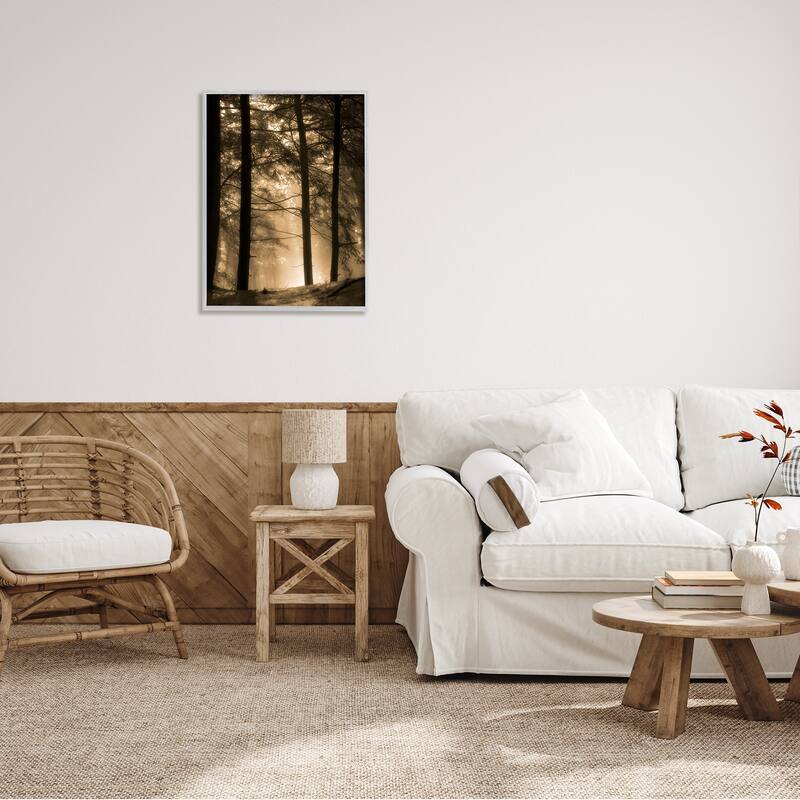 Stupell Light Through Forest Tree Top Foggy Woodland Photography Framed Wall Art - Yellow