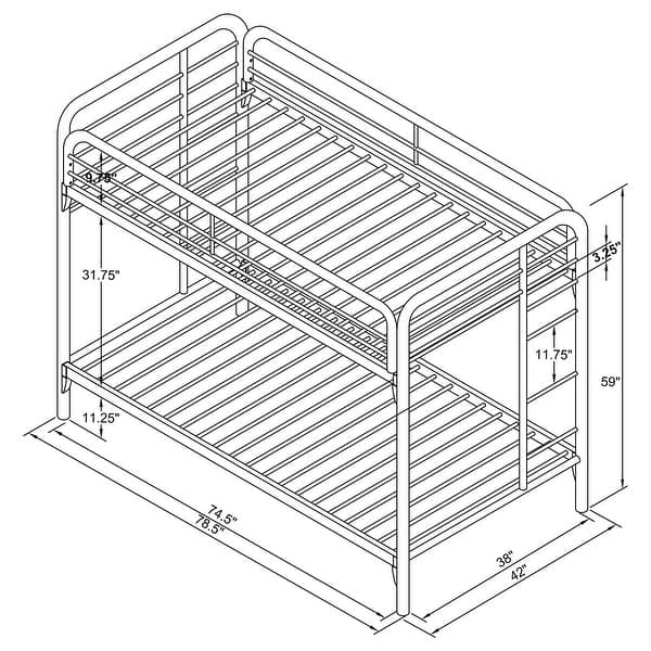 dimension image slide 3 of 9, Morgan Contemporary Metal Frame Bunk Bed