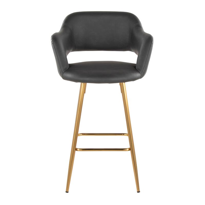 Porch & Den Vallen 26" Fixed-Height Faux Leather Counter Stool with Metal Legs & Square Footrest (Set of 2)