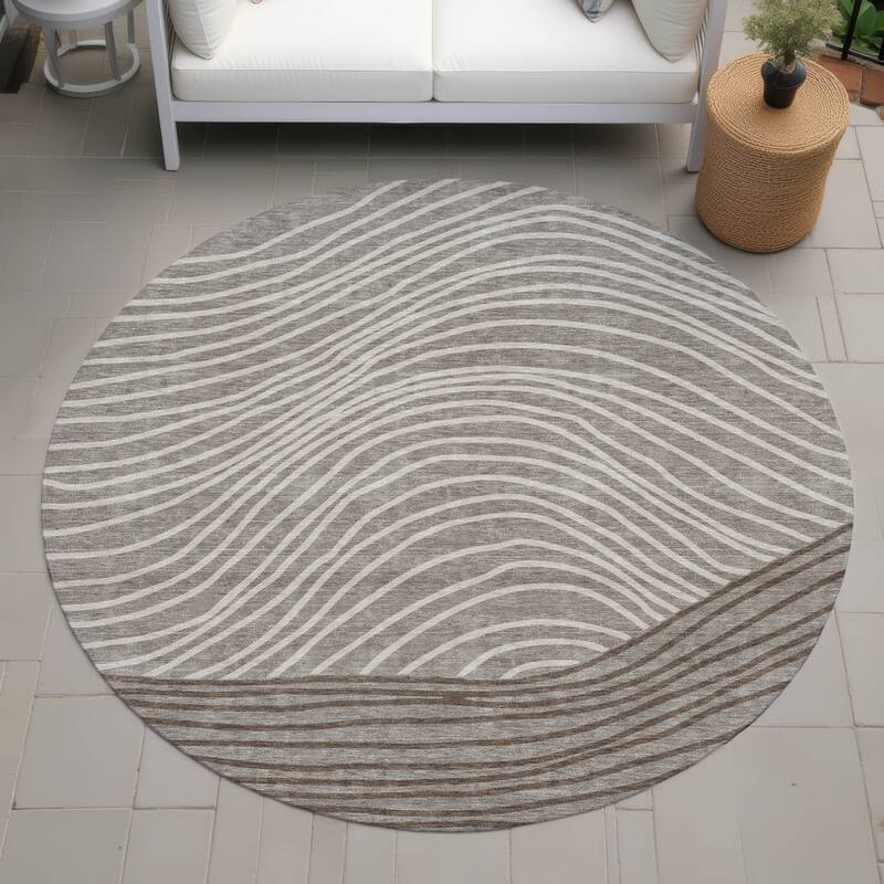 Machine Washable Indoor/ Outdoor Modern Arches Chantille Rug - Taupe - 8' x 8'