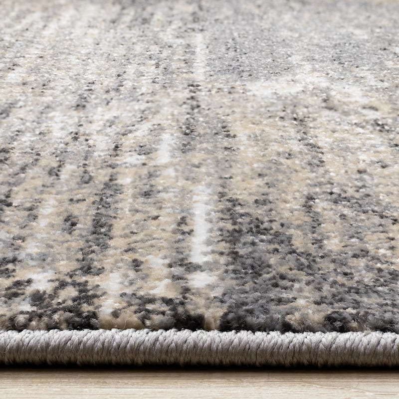 Grey Beige White Distressed Diamond Pattern Living Room Rug