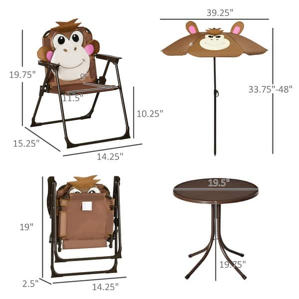 dimension image slide 2 of 4, Outsunny Kids Picnic Table and Chair Set for Patio Backyard with Removable & Height Adjustable Sun Umbrella