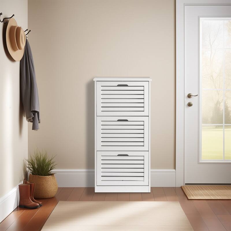 21.26" W MDF Shutter Drawers Shoe Cabinet White