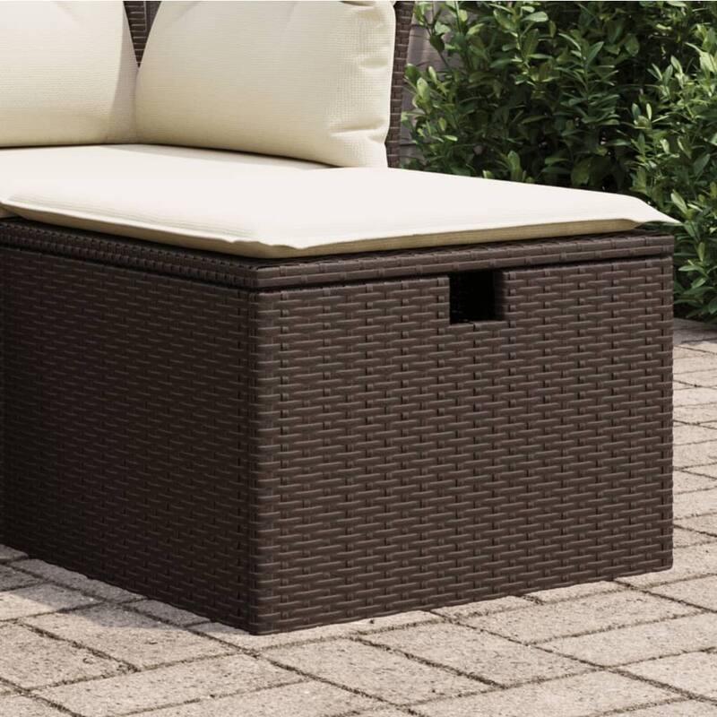 vidaXL Patio Stool with Cushion Ottoman Outdoor Seating Cube Seat Poly Rattan - 21.7 x 21.7 x 14.6 - Brown with storage