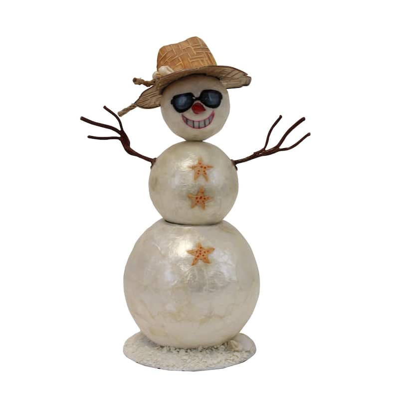 CAPIZ SNOWMAN with STRAW HAT SUN GLASSES - White