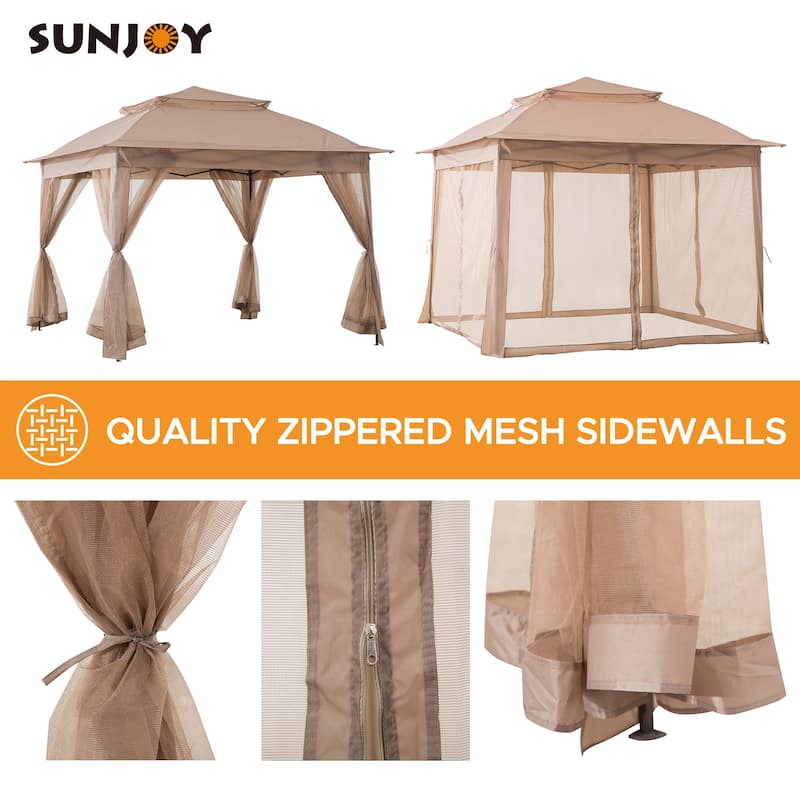 Sunjoy 11 ft. x 11 ft. Khaki Pop Up Portable Steel Gazebo