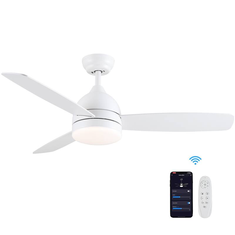 Indoor Smart Voice Control Ceiling Fan with Light, 48" Integrated LED Ceiling Fan for Bedrooms Kitchens Patios