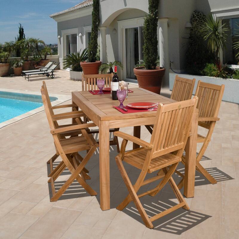 7-Piece Brown Budapest Teak Rectangular Outdoor Patio Dining Set 63"