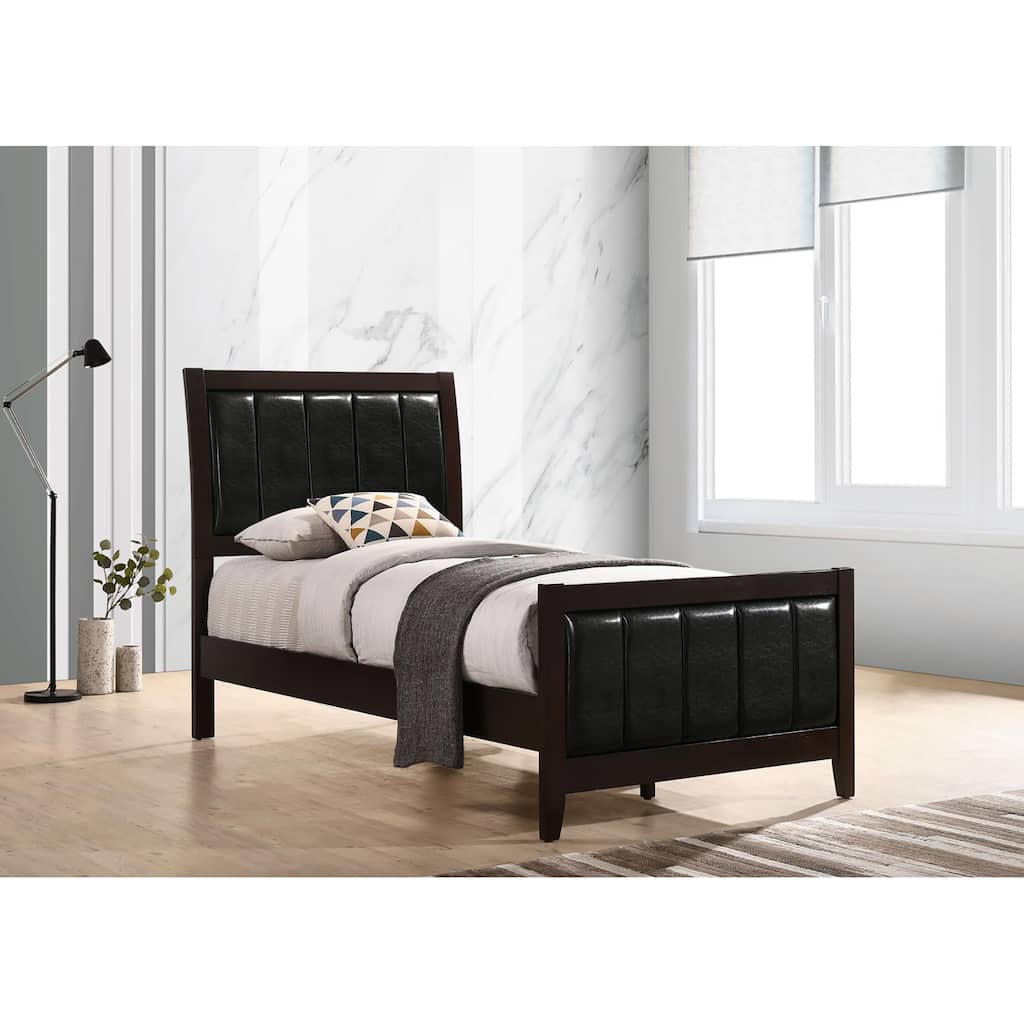 Twin Size Wood Panel Bed with Channeled Headboard