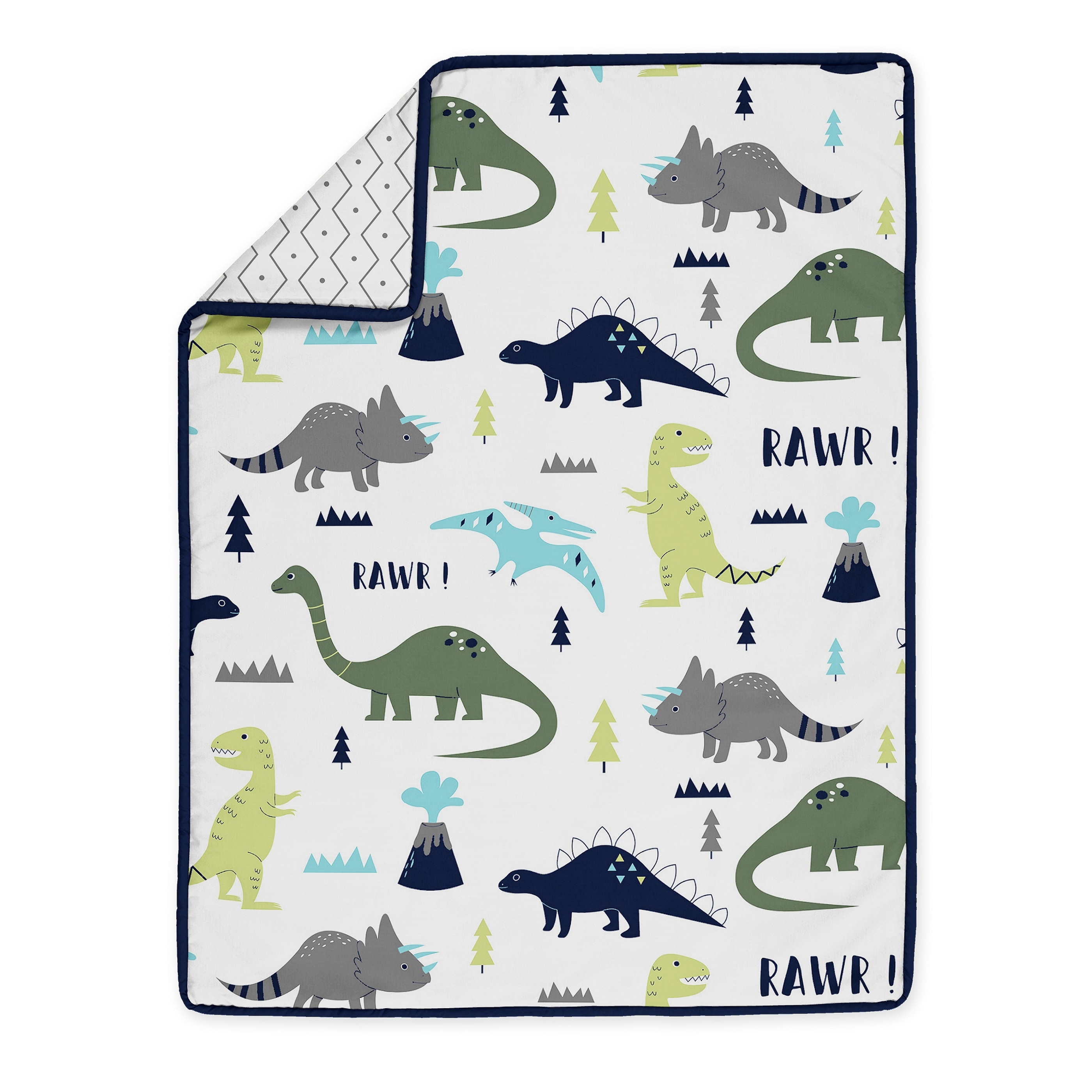 Sweet Jojo Designs Navy Blue And Green Modern Dinosaur Baby Boys Or Girls 4 Piece Crib Bedding Set For Mod Dino Collection