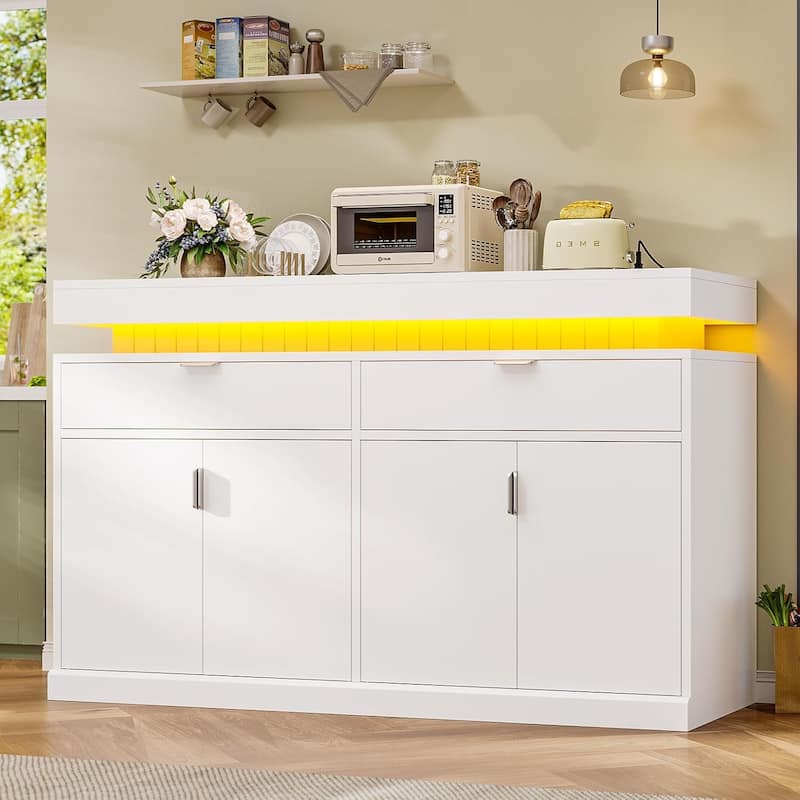 Buffet Sideboard Cabinet with LED Light and Charging Station Credenza