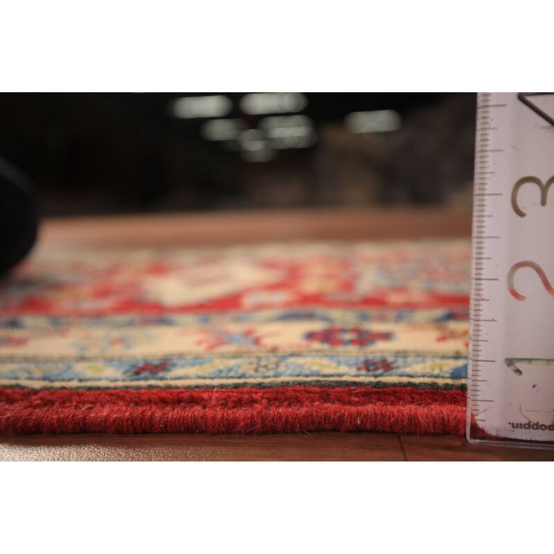 Geometric Kazak Accent Rug Traditional Handmade Red Wool Carpet - 2'0" x 3'0"