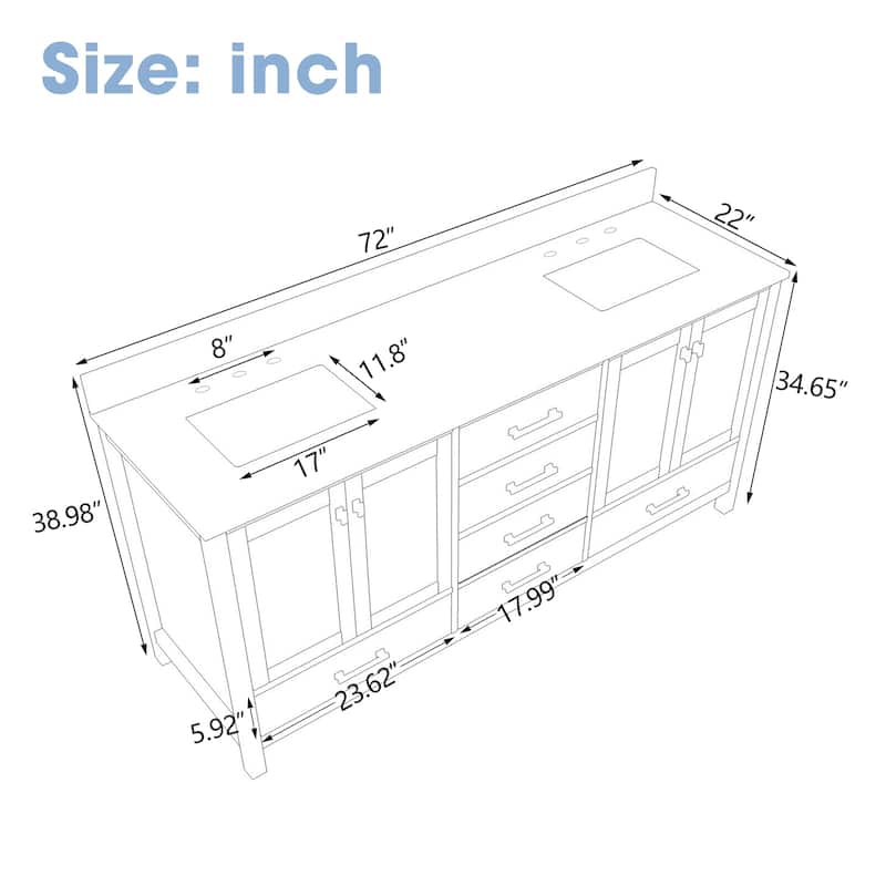 Nephelily 72 inch Transitional White Bathroom Vanity with Top