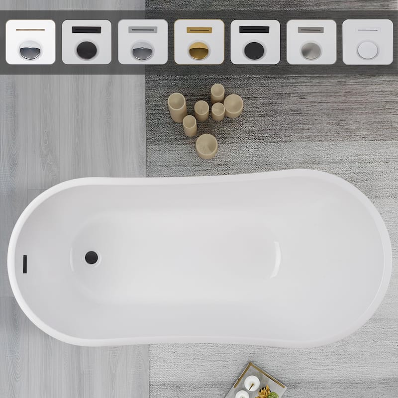 Vanity Art 59-Inch Acrylic Freestanding Soaking Bathtub with Overflow & Pop-up Drain - 59" - White/Oil Rubbed Bronze