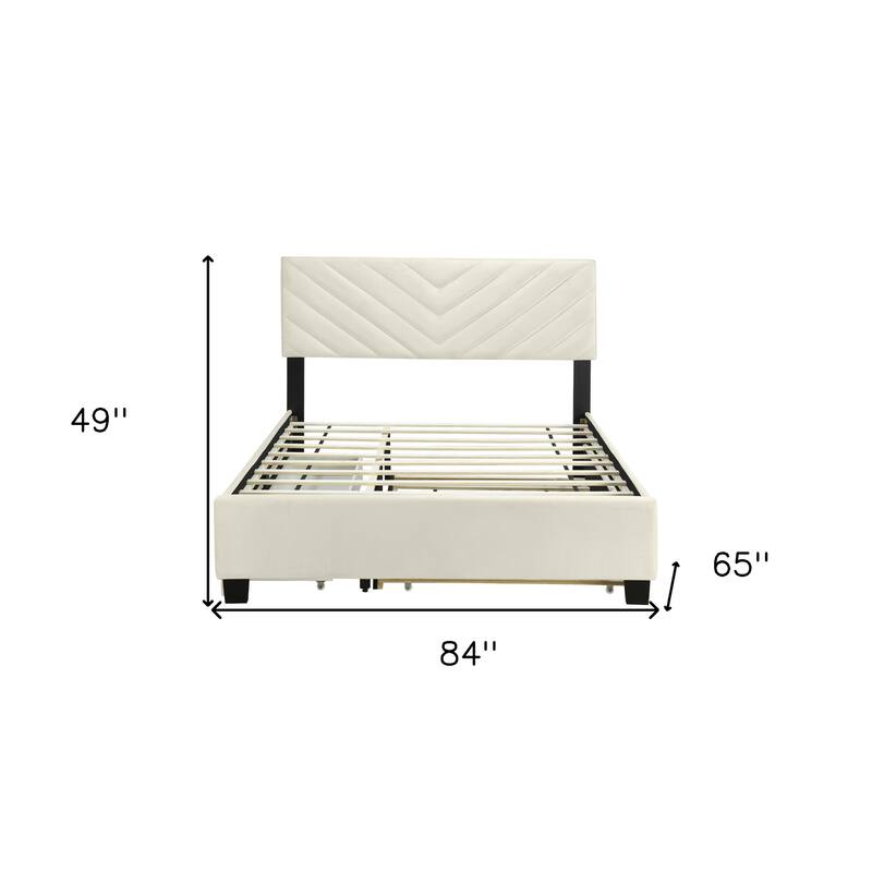 HomeRoots Beige Tufted Upholstered Queen Bed Frame With Trundle And Drawers