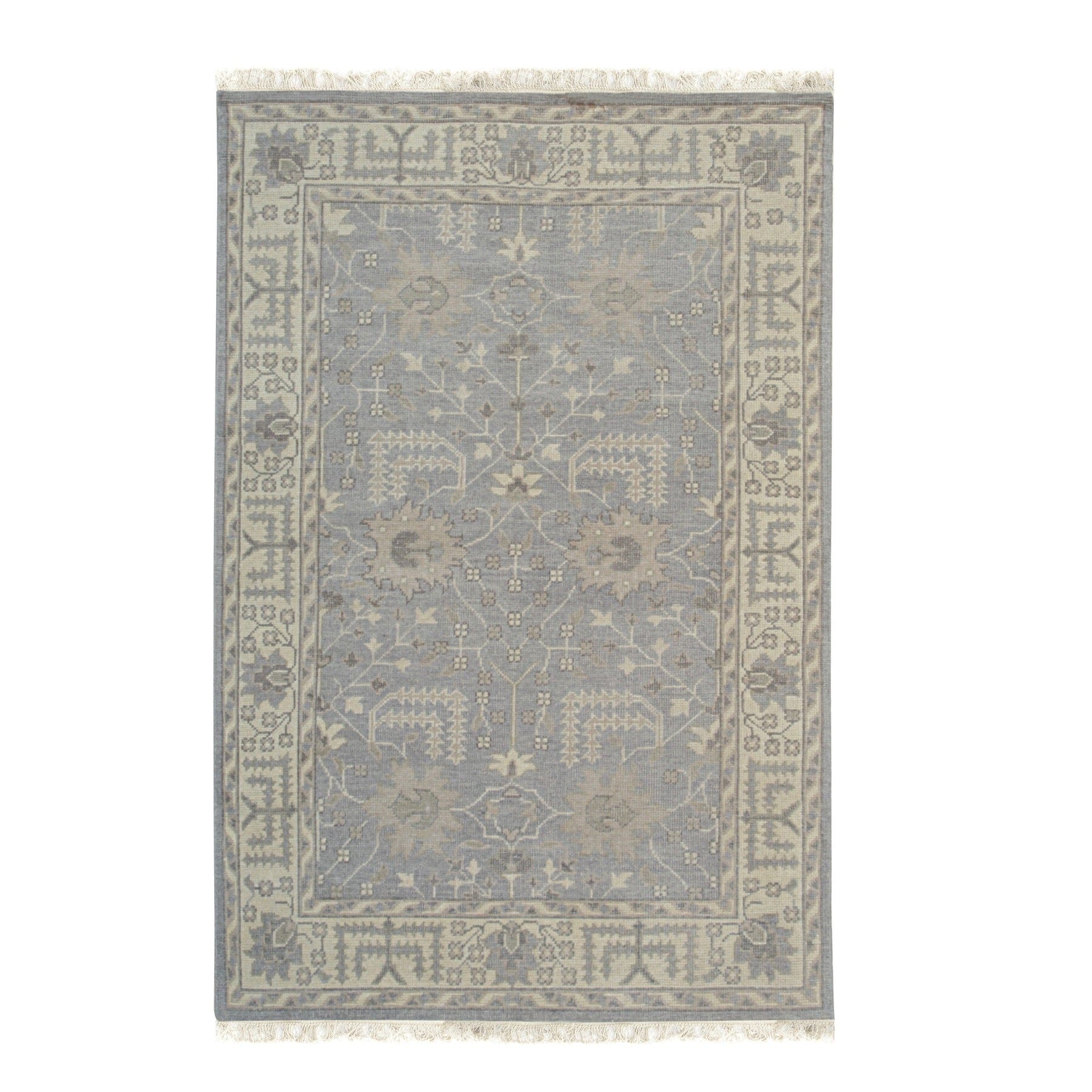 Hand Knotted Wool Gray Traditional Oriental Oushak Rug - 6' x 9'