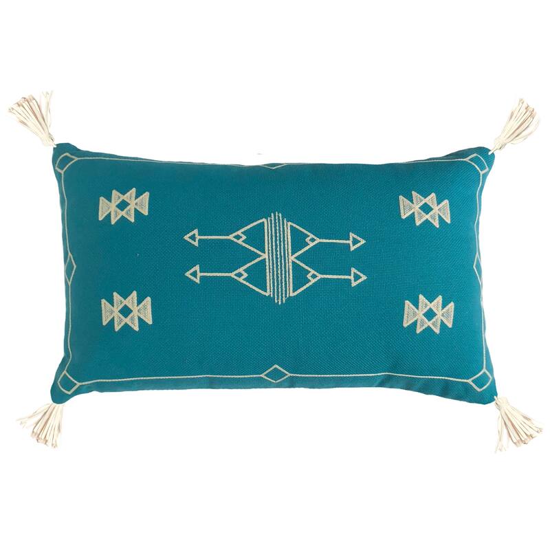 Jiti Cactus Modern Bohemian Outdoor Waterproof Embroidered Sunbrella Rectangle Lumbar Pillows Cushions for Pool Patio Chair - Teal/Cream