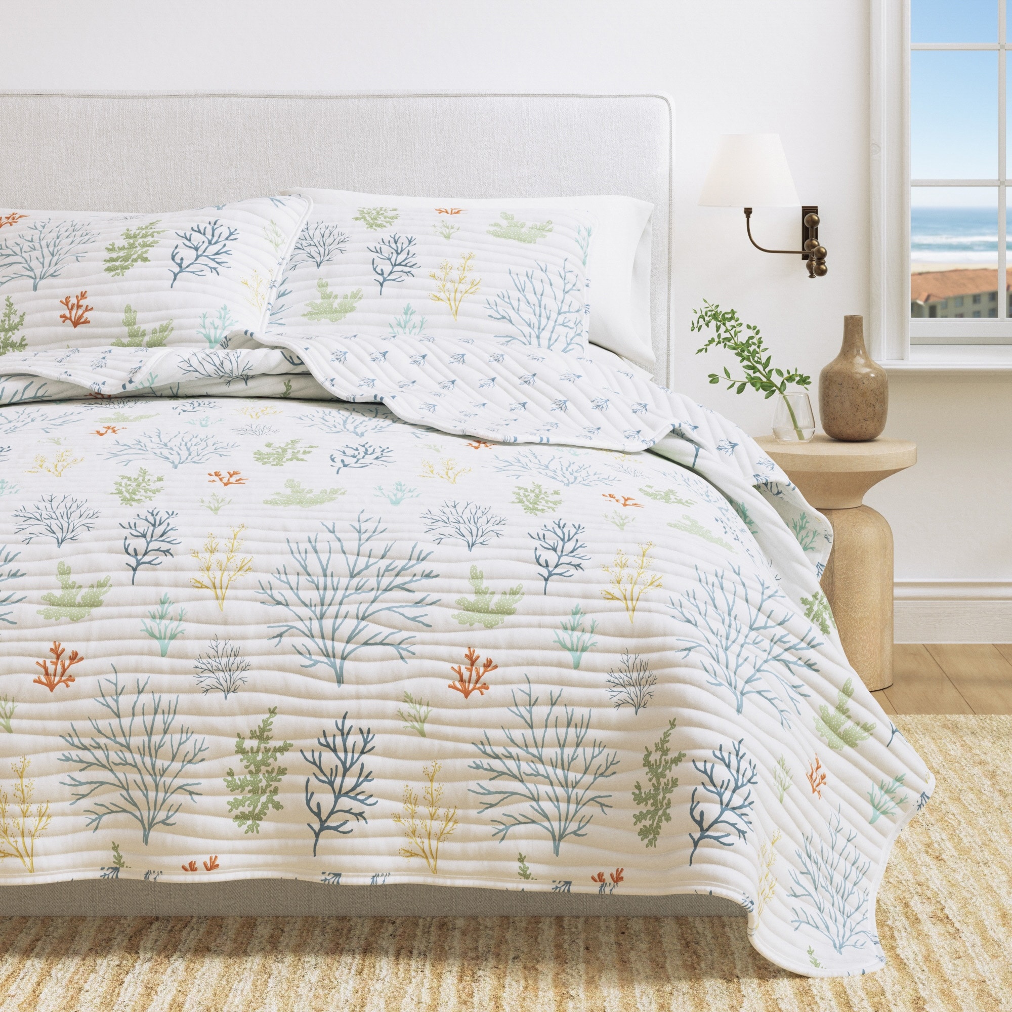 Linery & Co. Pastel Coral Microfiber Quilt Set With Shams
