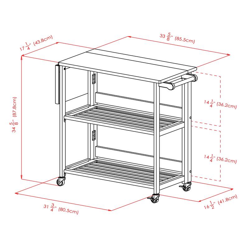 Radley Kitchen Cart, Foldable, Light Oak - 37.87 x 17.24 x 34.57 inches