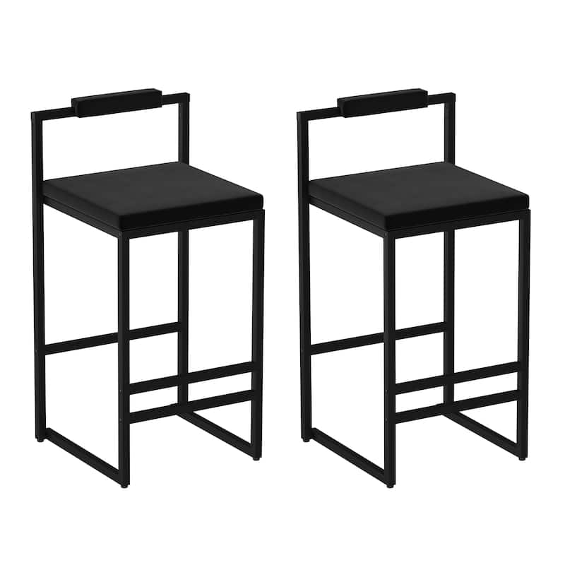 Modern Velvet Upholstered Bar Stools with Black Frame Set of 2